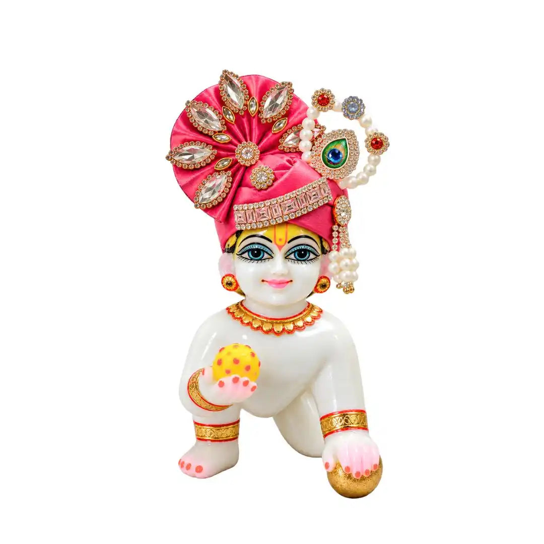 Premium Feather Design with Stone and Beads Decorated Red Laddu Gopal Mukut