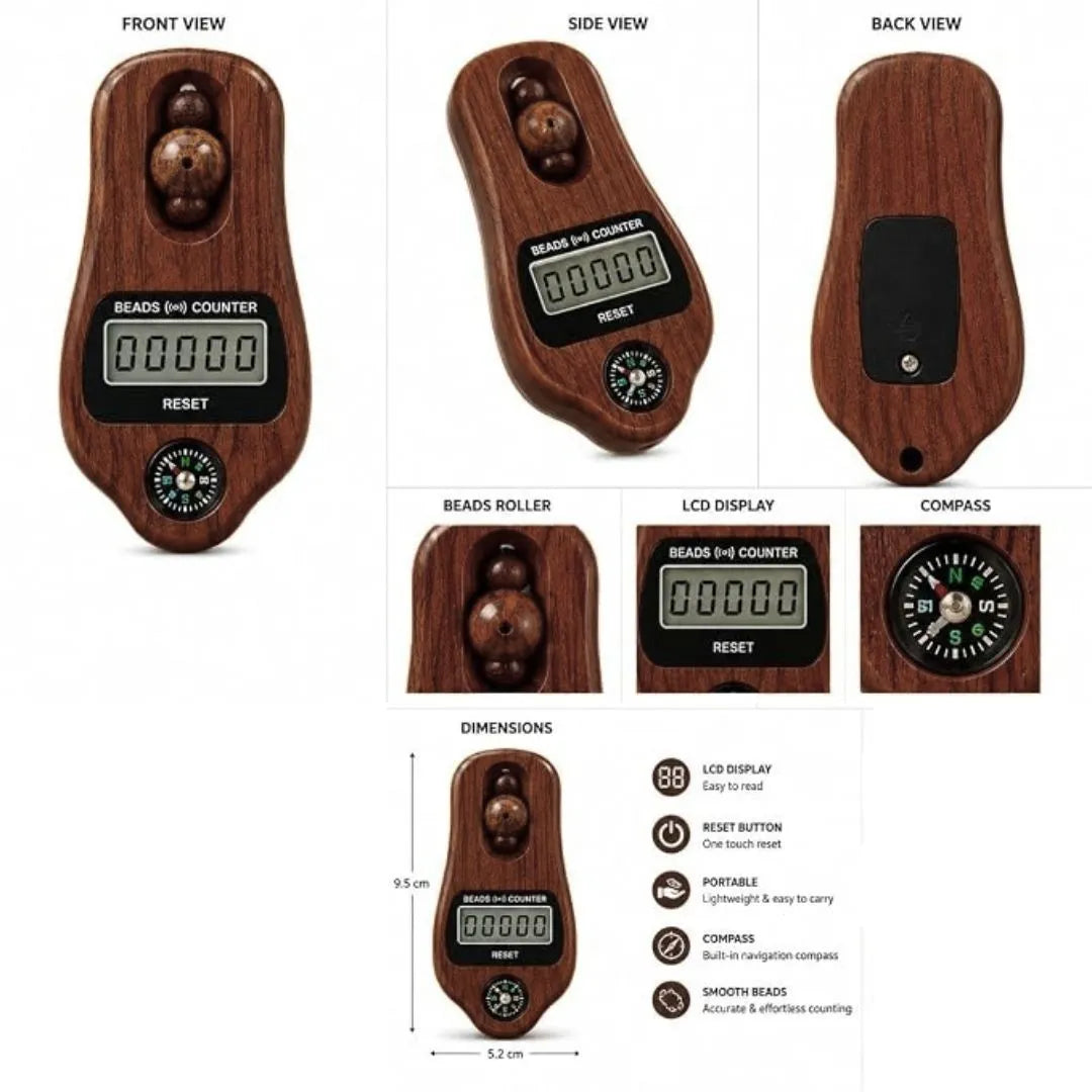 Digital Wooden-Style Prayer Beads Tally Counter with Compass