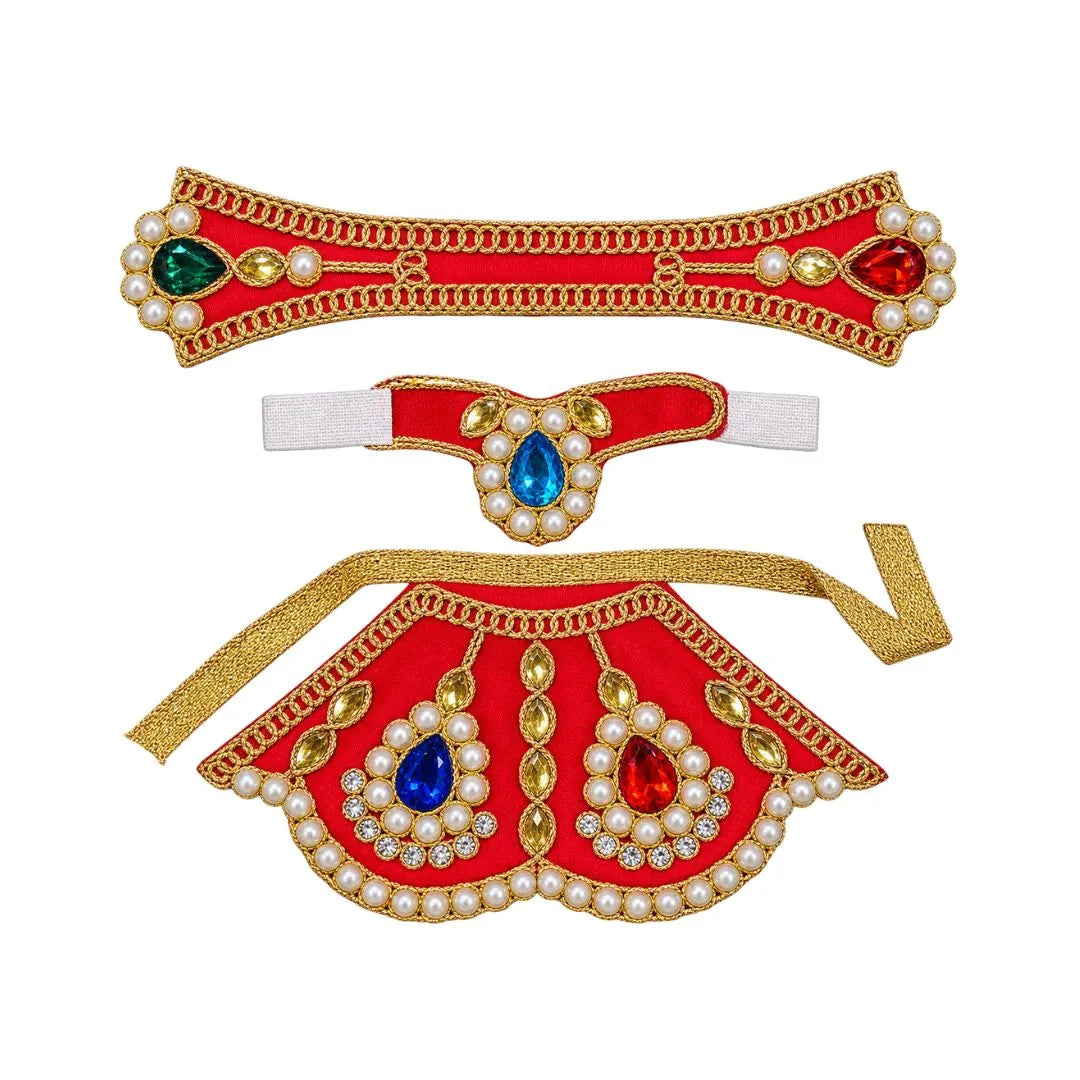 Premium Red Mata Rani Poshak Set with Beads & Stone Work– 3 Inch