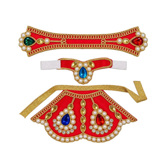 Premium Red Mata Rani Poshak Set with Beads & Stone Work– 3 Inch