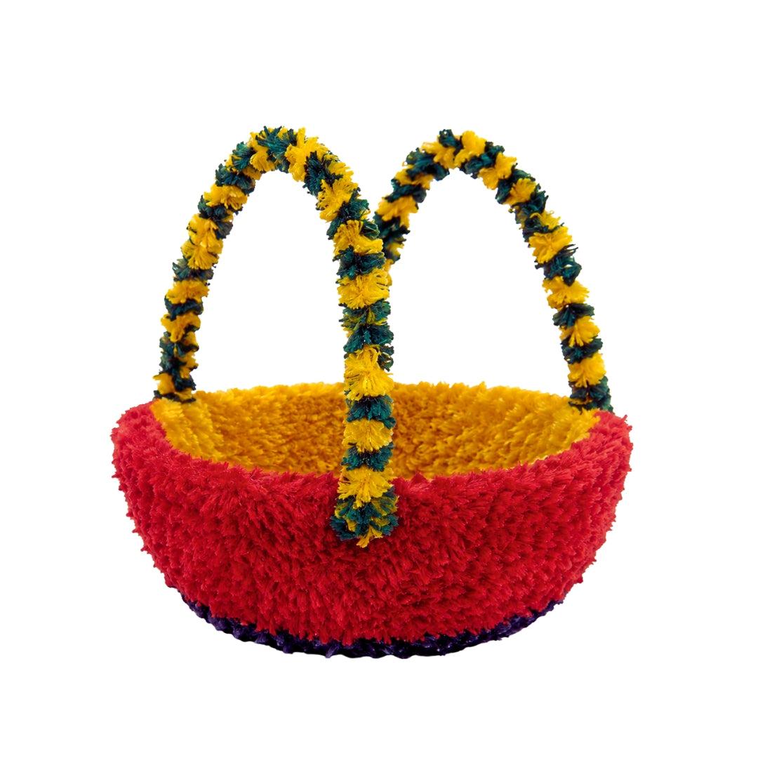 Multicolor Woolen Laddu Gopal Basket with Handle for Home Mandir