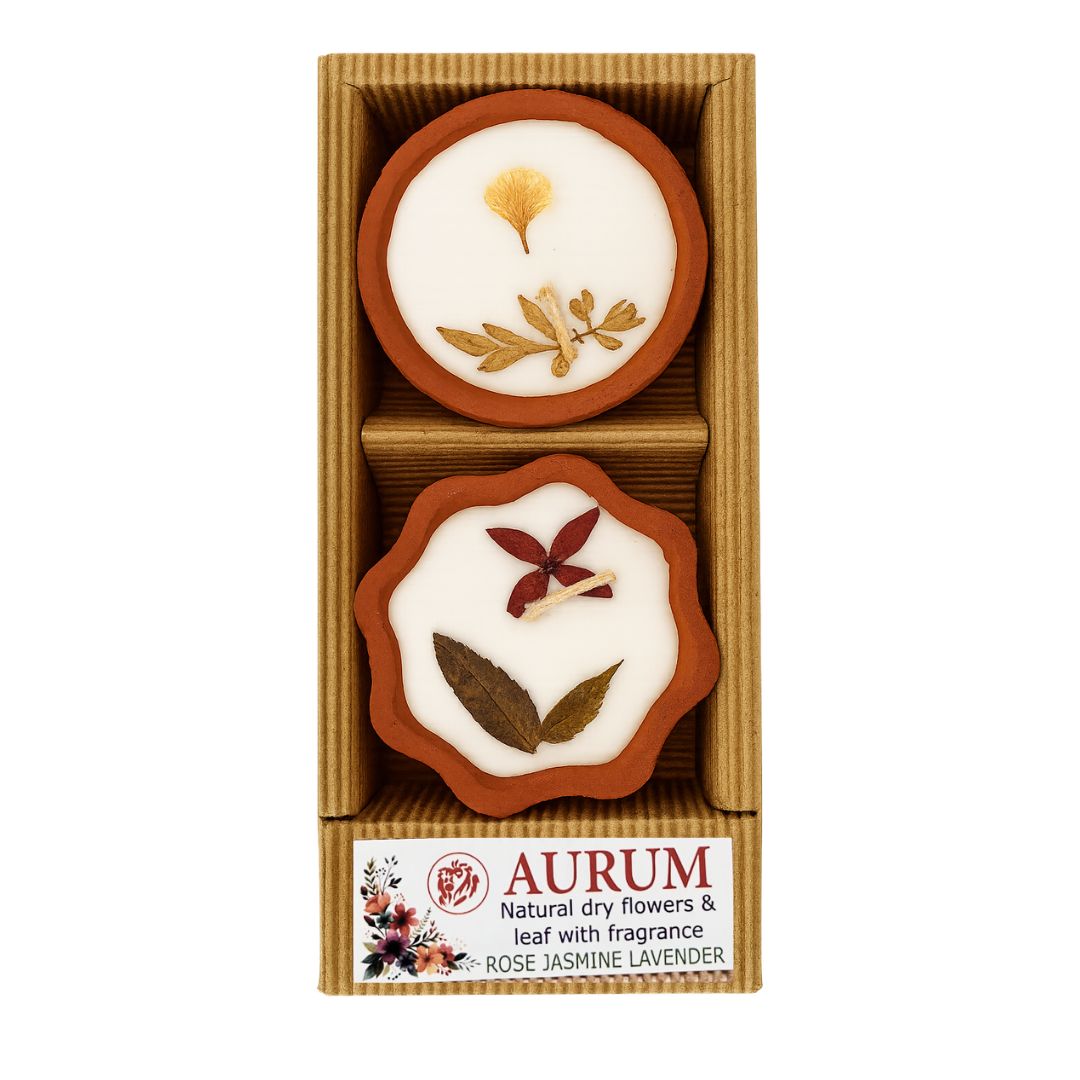 Handmade Decorative Soy Wax Diya Candles with Dried Flowers – Eco-Friendly Festive Lights