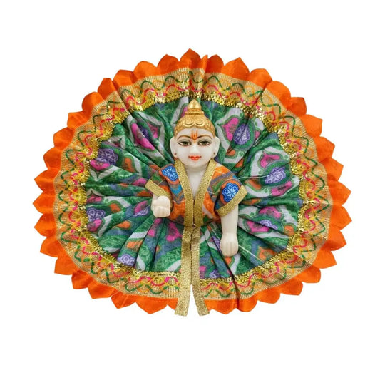 Handcrafted Vibrant Green & Orange Silk Poshak for Laddu Gopal