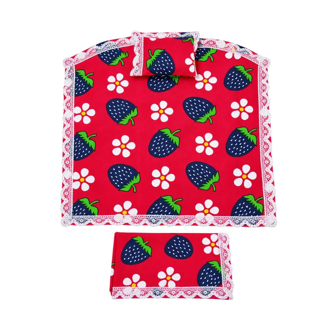 Soft Strawberry Print Bedding Set with Pillow & Cover for Laddu Gopal (10x12 Inch)