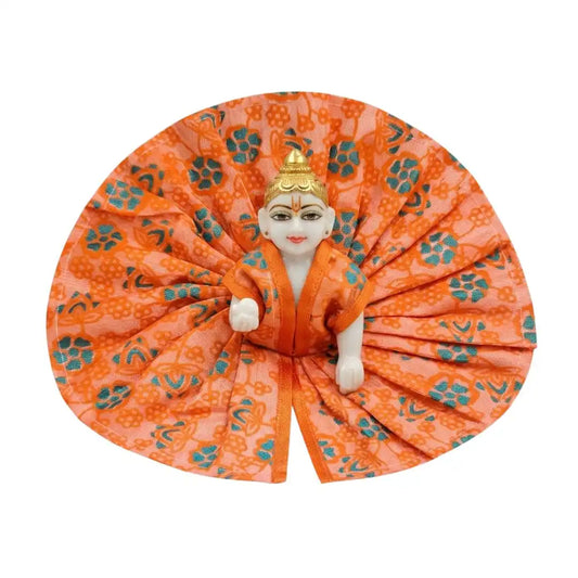 Handcrafted Orange & Blue Floral Cotton Dress for Laddu Gopal