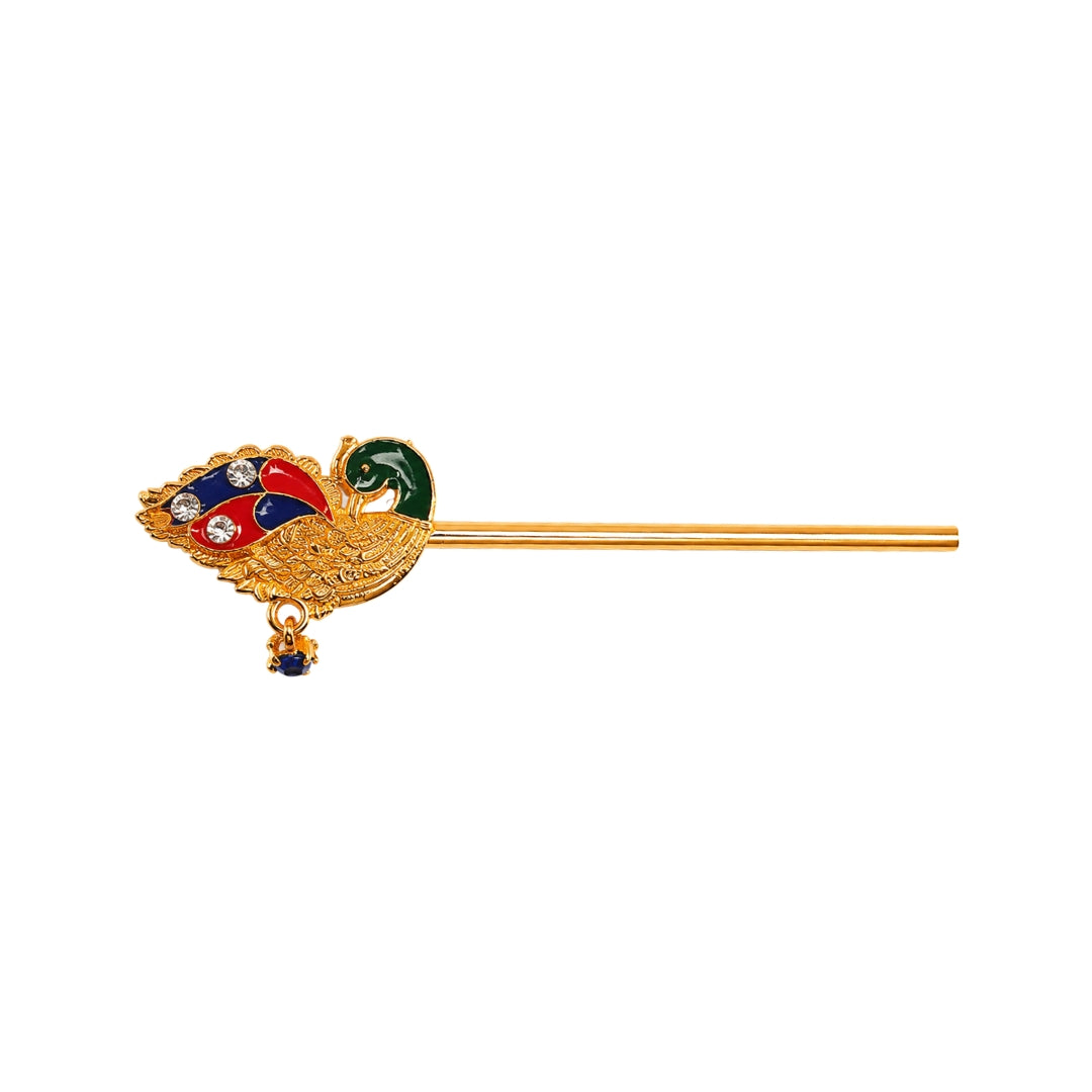 Emerald Green and Red Peacock Enamel Laddu Gopal Bansuri - Divine Krishna Flute