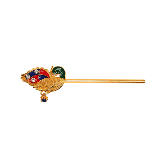 Emerald Green and Red Peacock Enamel Laddu Gopal Bansuri - Divine Krishna Flute
