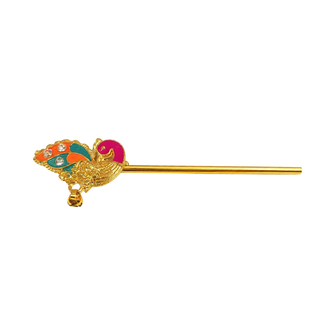 Vibrant Pink and Orange Golden Peacock Laddu Gopal Bansuri - Traditional Flute