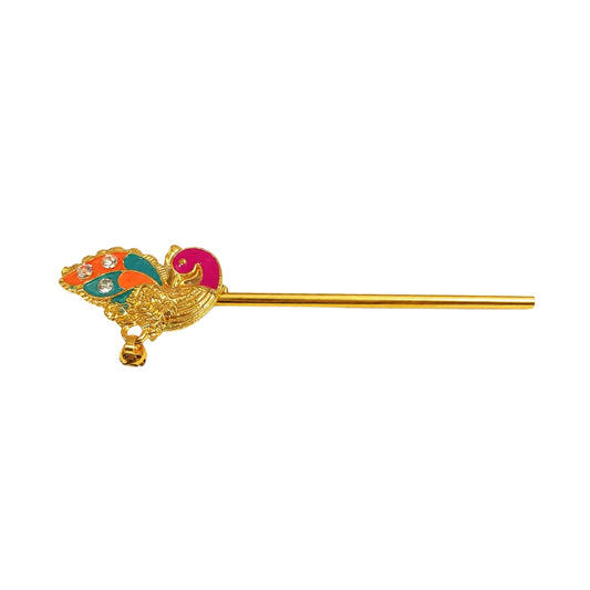 Vibrant Pink and Orange Golden Peacock Laddu Gopal Bansuri - Traditional Flute