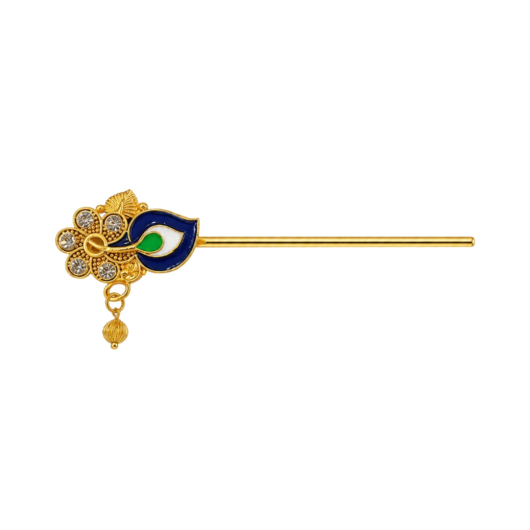 Beautiful Blue and Green Meenakari Gold Bansuri for Krishna Idol