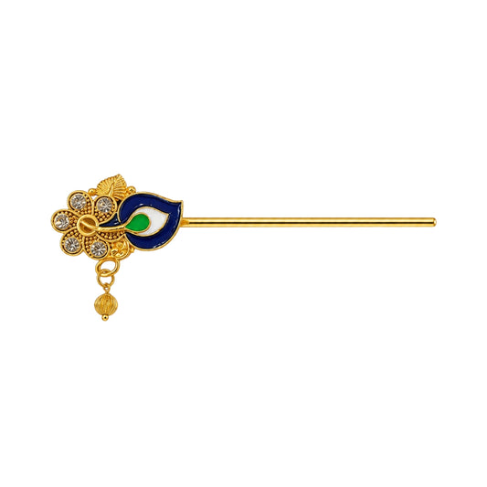 Beautiful Blue and Green Meenakari Gold Bansuri for Krishna Idol