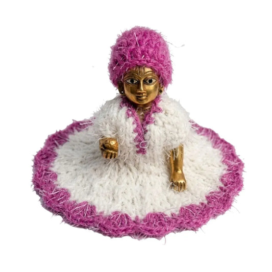 Divine Magenta & White Hand-Knitted Woolen Poshak (Size 2 Bal Gopal)