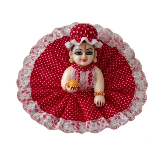Red Polka Dot Laddu Gopal Dress with Matching Cap & Lace Border