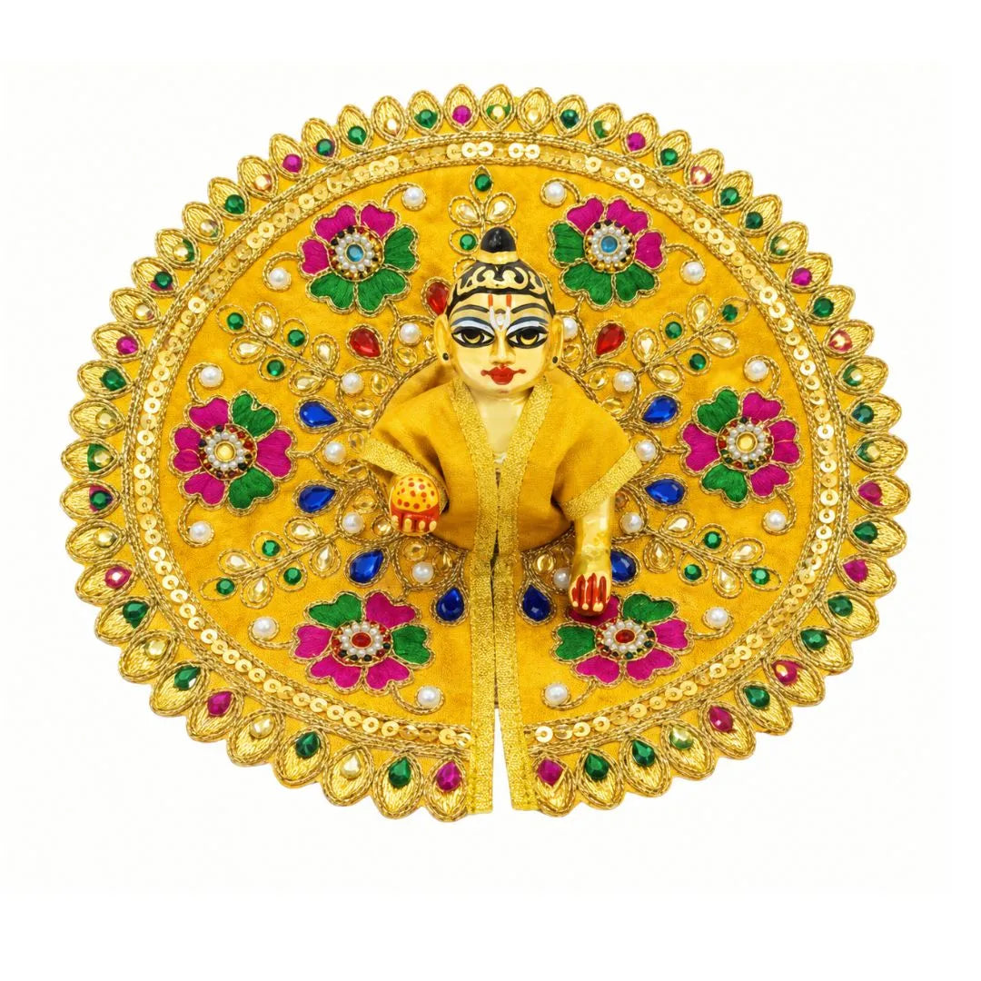 Premium Mustard Color Heavy Embroidered Laddu Gopal Poshak - Size 4