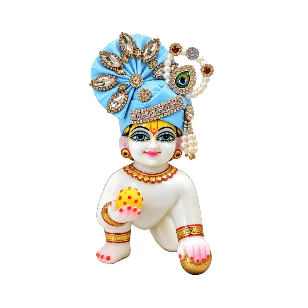 Premium Feather Design with Stone and Beads Decorated Sky Blue Laddu Gopal Mukut