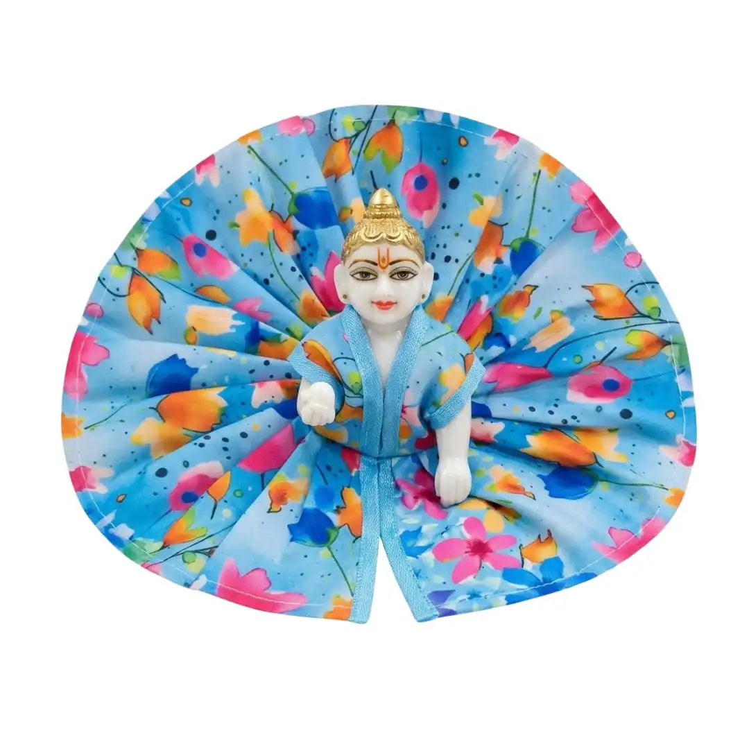 Vibrant Sky Blue Floral Printed Poshak for Laddu Gopal