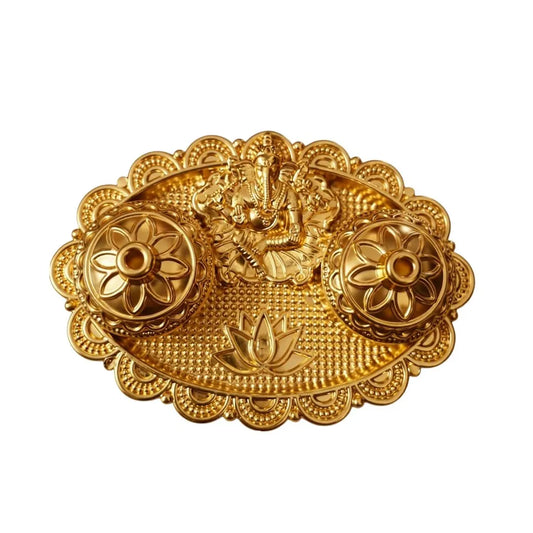 Ganesh and Lotus Printed Plastic Gold Finish Haldi Kumkum Container Set