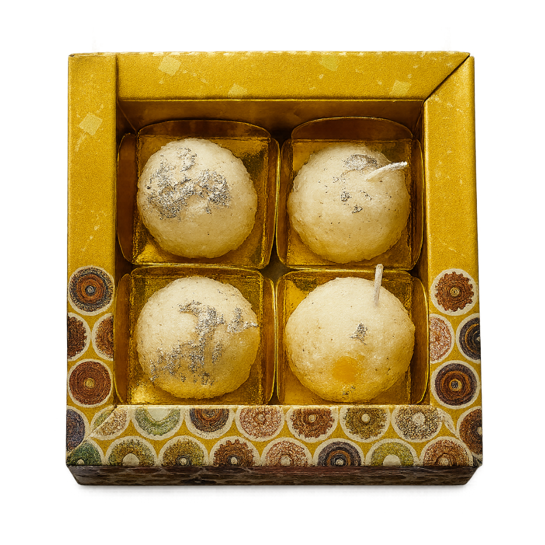Premium Laddu Design Silver-Coated Festive Decorative Candle