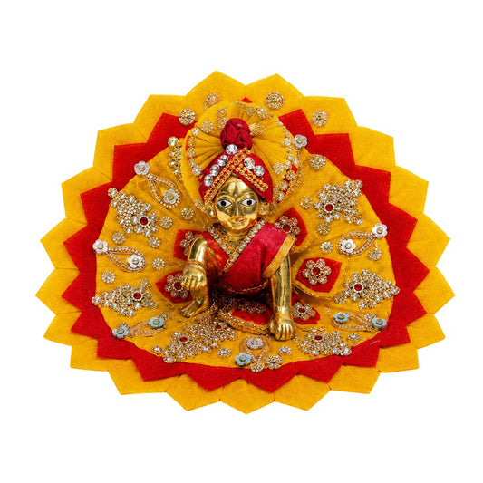 Fancy Yellow Red Heavy Laddu Gopal Dress with Pagadi (Size 1,2,4,5,6)