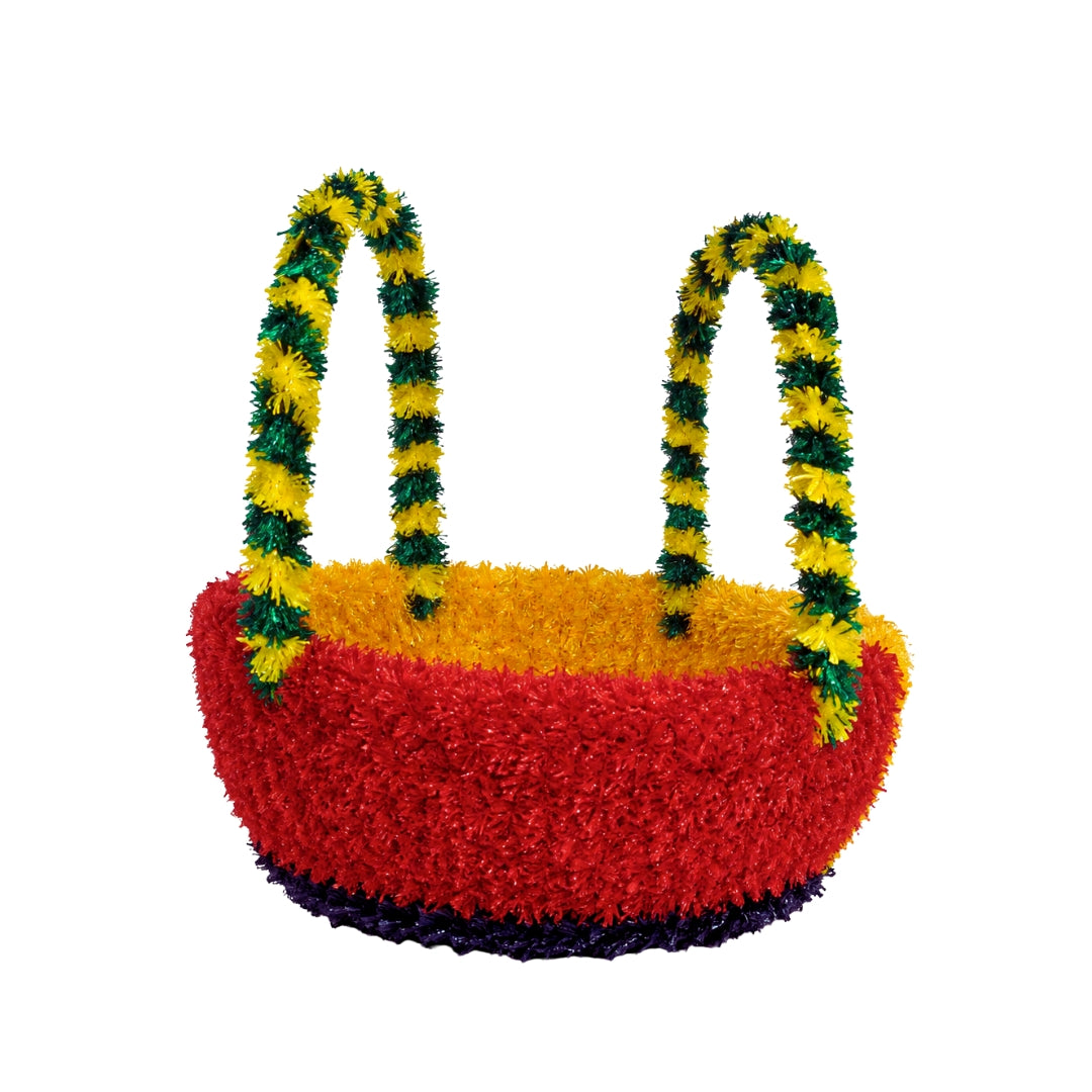 Multicolor Woolen Laddu Gopal Basket with Handle for Home Mandir