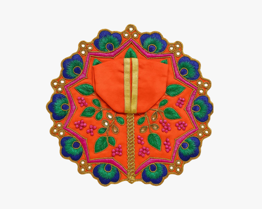 Peacock Feather Design Orange Dress for Thakur ji