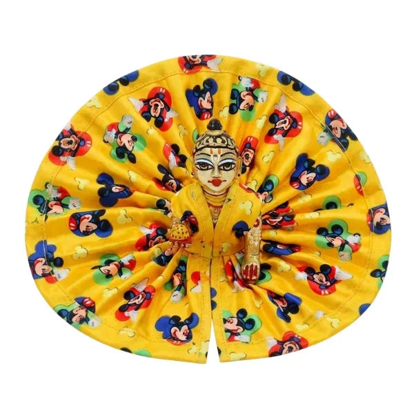 Mickey Mouse Printed Yellow Silk Poshak for Bal Gopal
