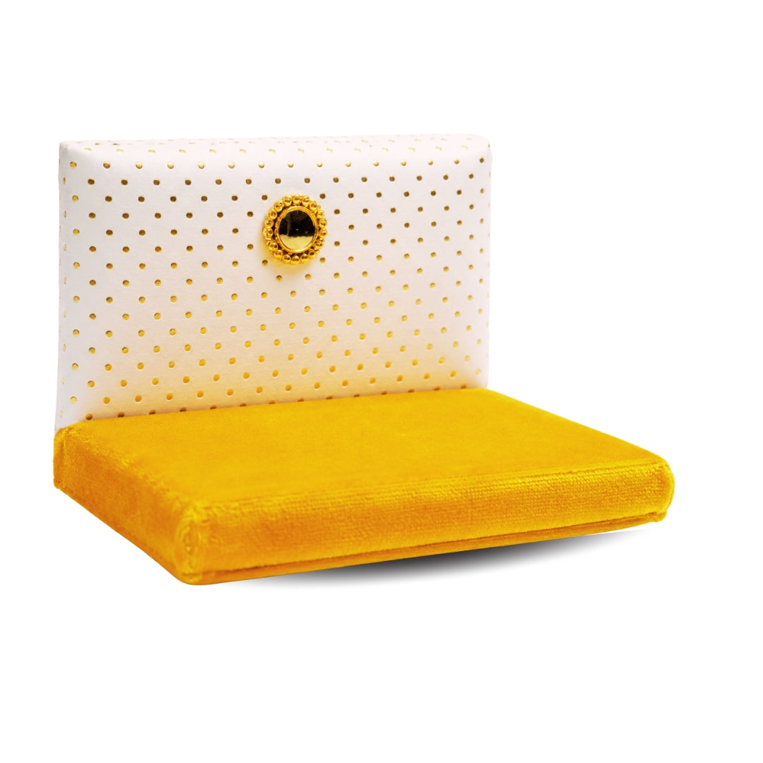 Premium Yellow Velvet Laddu Gopal Singhasan with Decorative Back