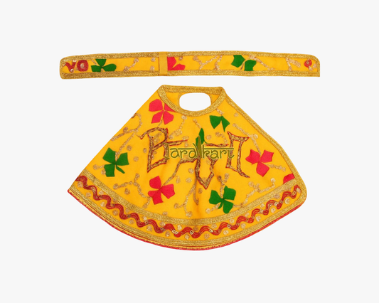 Multicolor Maa Durga Yellow Lehenga Chunri with Patka