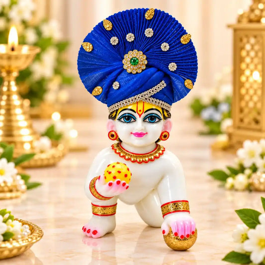 Zari and Stone Work Blue Mukut for Laddu Gopal