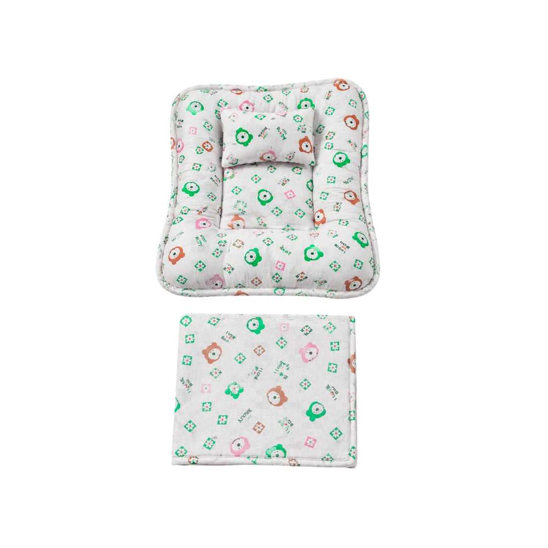 Multicolor Green and Pink Laddu Gopal Bistar Pillow and Chadar Set