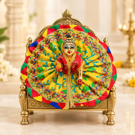 Handmade Yellow Floral Print Red Green Fancy Dress for Laddu Gopal