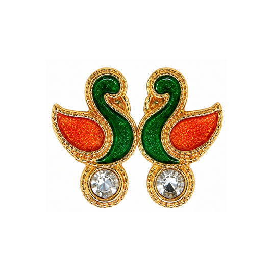 Fancy Orange and Green Peacock Style Thakur Ji Earrings (Size 0-6)