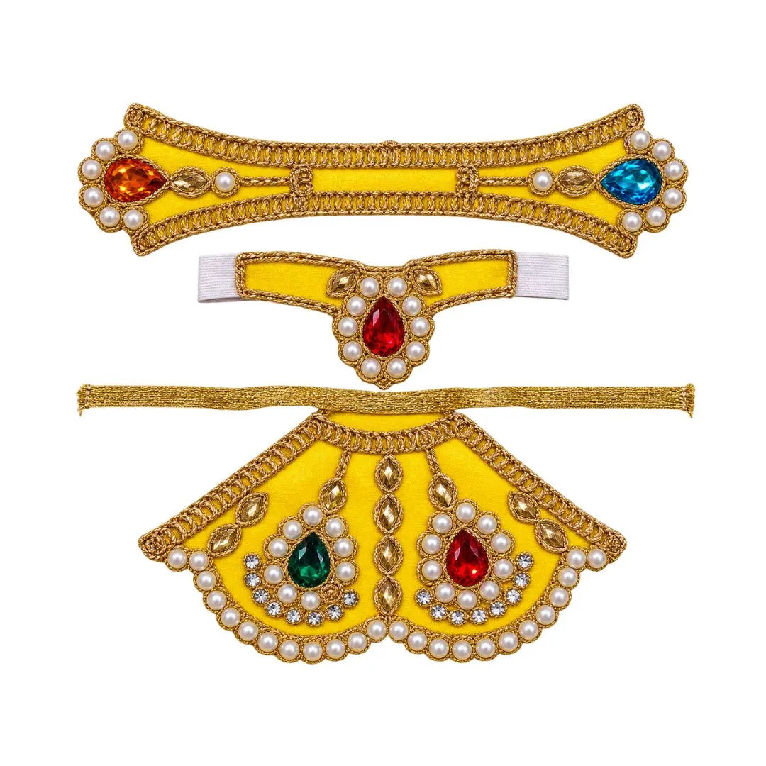 Premium Yellow Mata Rani Poshak Set with Beads & Stone Work– 3 Inch
