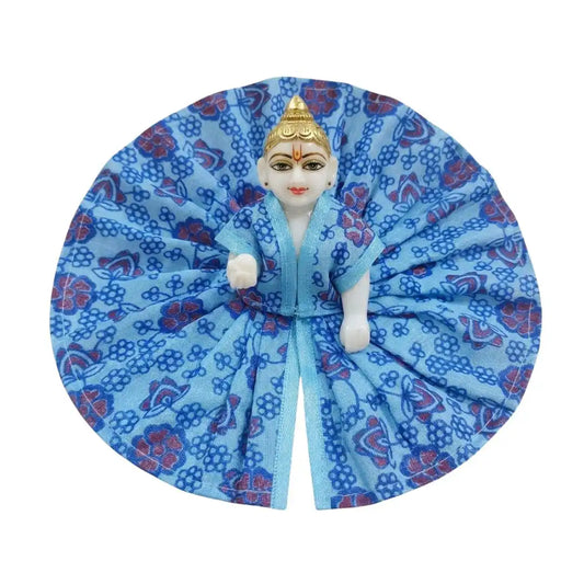 Sky Blue Floral Print Cotton Laddu Gopal Dress (Poshak)