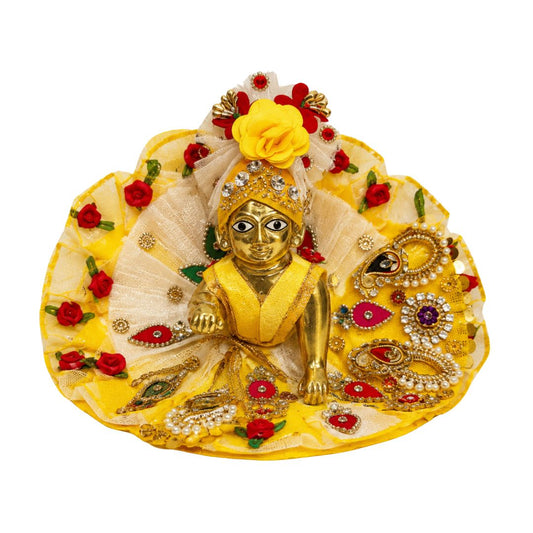 Premium Yellow Cream Laddu Gopal Heavy Dress with Pagdi (Size 1,2,3,4,5,6)