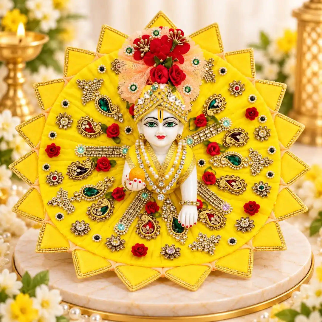 Premium Laddu Gopal Heavy Dress with Stone Work & Floral Design (Size 1,2,4,5,6)