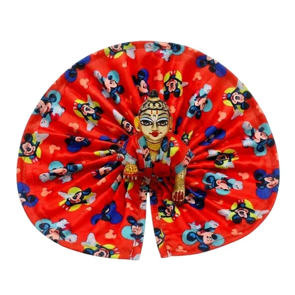 Mickey Mouse Printed Red Silk Poshak for Laddu Gopal