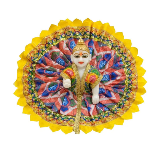 Vibrant Multicolored Printed Laddu Gopal Dress with Yellow Petal Border