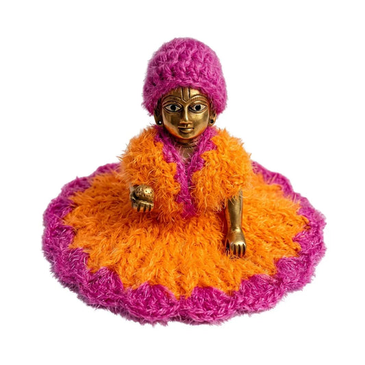 Divine Magenta & Orange Hand-Knitted Woolen Poshak for Size 2 Bal Gopal