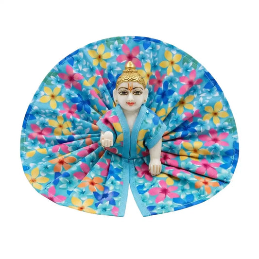 Vibrant Floral Print Laddu Gopal Dress - Sky Blue Poshak