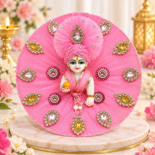 Fancy Pink Heavy Laddu Gopal Dress with Pagdi with Stone Work