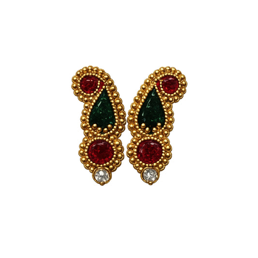 Handcrafted Jarkan Stone Green Red Earrings for Laddu Gopal (Size 0-6)
