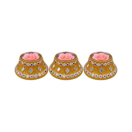 Handcrafted Gold Glitter Rose Scented Floating Candles – Set of 3