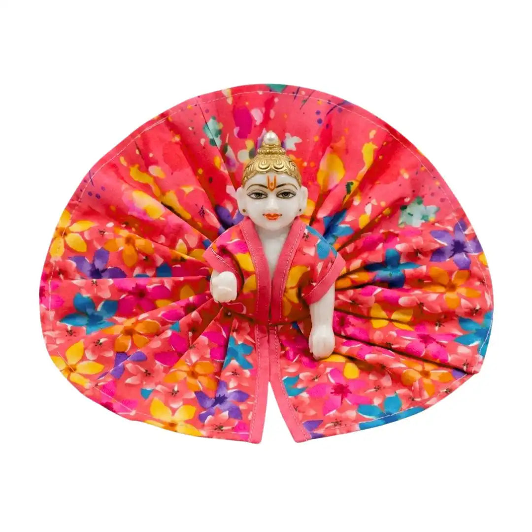 Vibrant Floral Print Red Cotton Dress for Laddu Gopal