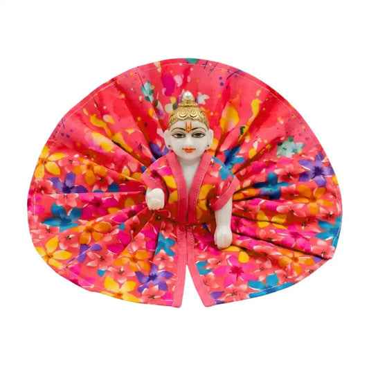 Vibrant Floral Print Red Cotton Dress for Laddu Gopal
