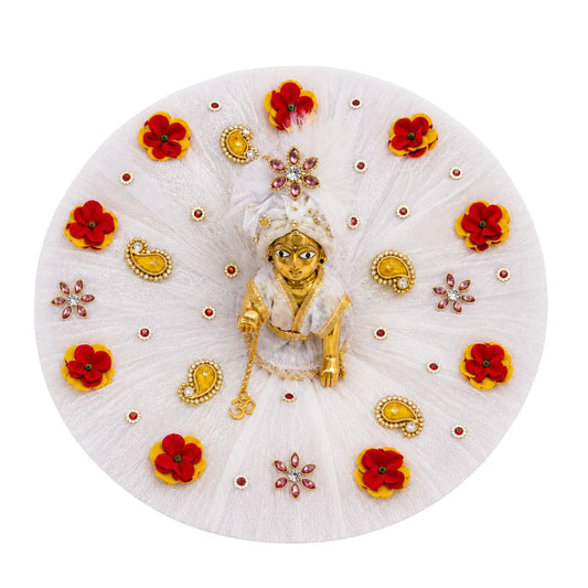 Handmade Krishna Ji Premium White Vastra with Floral Work