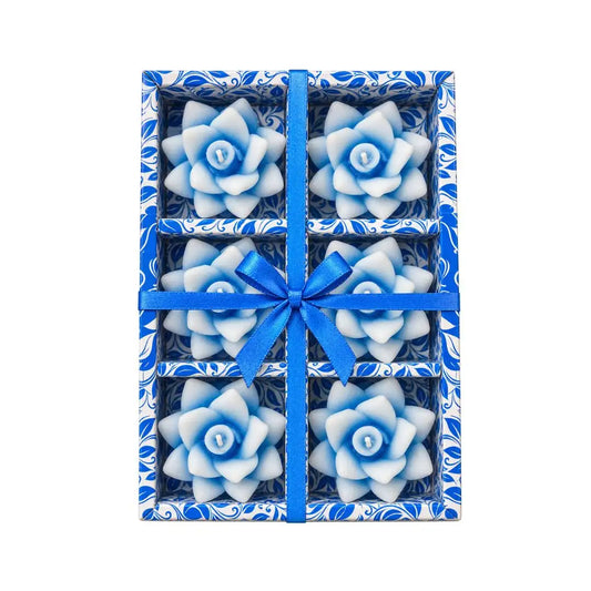 Blue & White Lotus Flower Floating Candles for Diwali, Pooja & Home Decoration