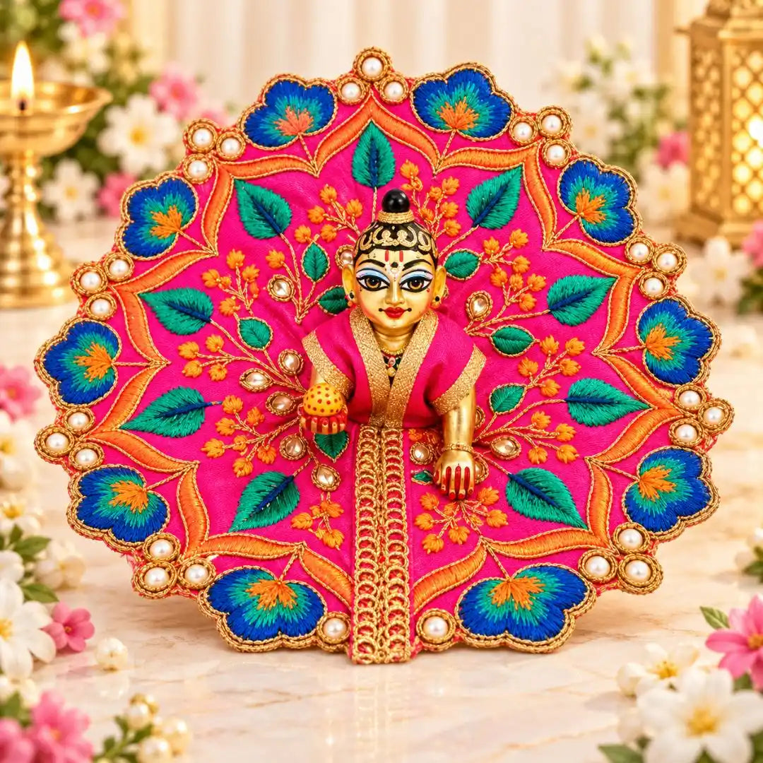Pink & Multicolor Dress with Golden Detailing for Kanha ji