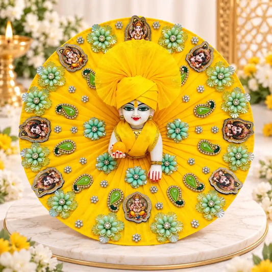 Premium Yellow Heavy Laddu Gopal Dress with Pagadi