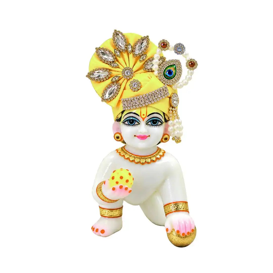Premium Feather Design with Stone and Beads Decorated Yellow Laddu Gopal Mukut